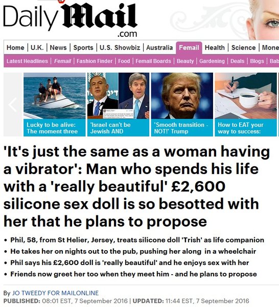 2016-09-07 Daily Mail UK - Jersey man to wed doll.jpg