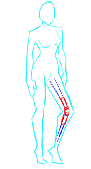 The darker blue area is what I think is the 'pipe' connecting the knee joint. The one in red is the loose and rattling knee joint going up to the lower thigh area.