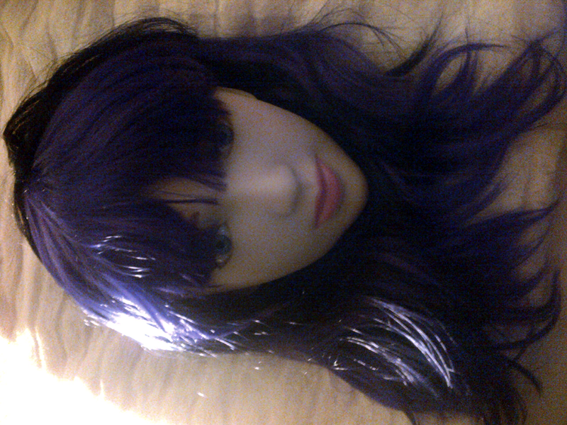 Lauren's head with a Purple wig