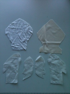 Cut out fabric parts. There is a base cloth, terry cloth cover, and then a doll skin cloth cover.